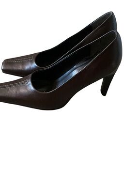 Vtg 90s Spanish leather by Sergio Zelcer pumps brown square toe heels shoes 6
